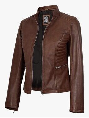 Women's Brown Leather Biker Jacket -